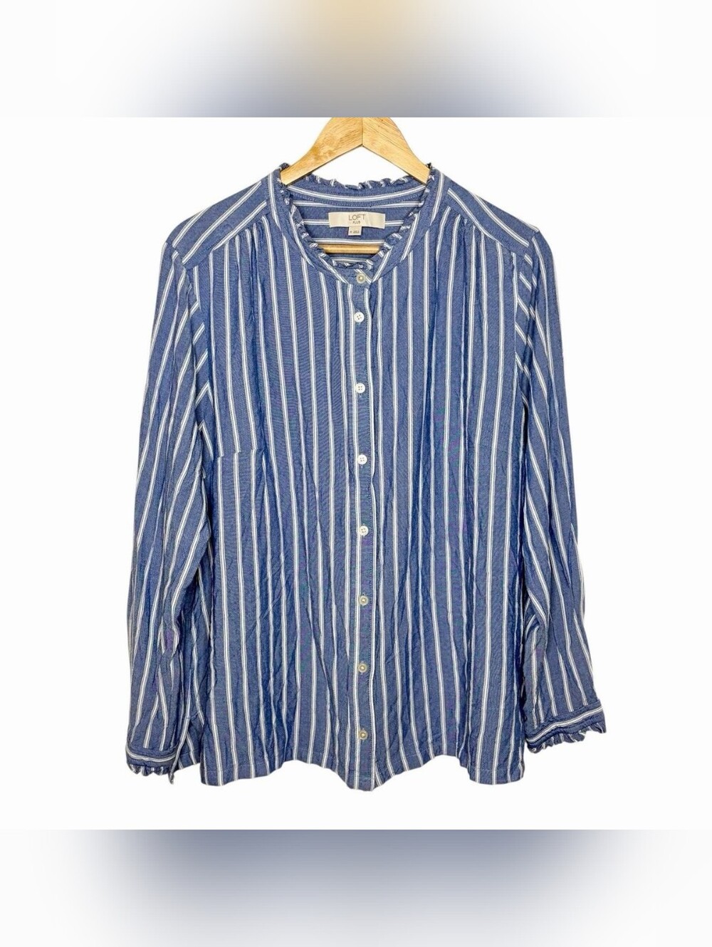 LOFT Blue and White Vertical Stripe Button-Down Shirt